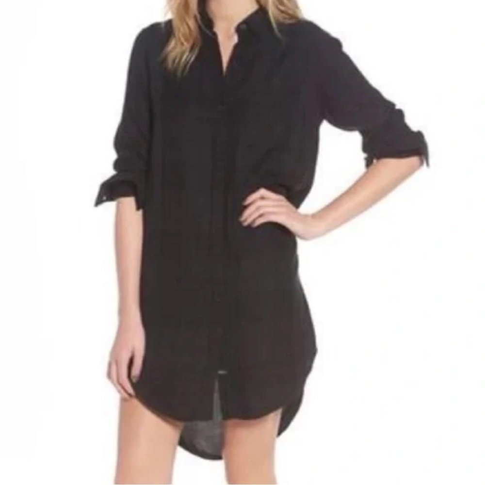 Rails Bianca Shirt Dress Onyx Jet black gray plaid rayon button up Dress